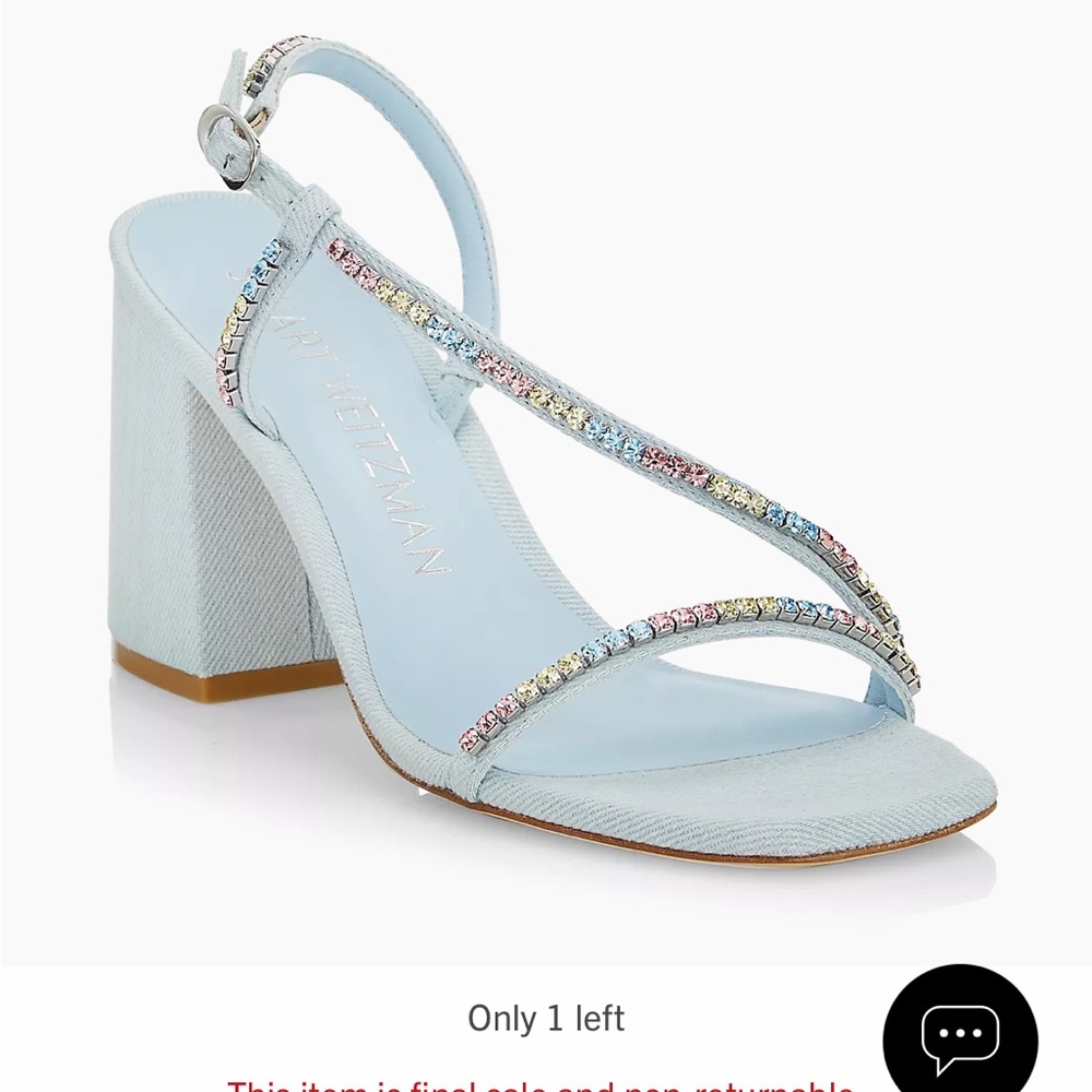 Like New in Box - Stuart Weitzman Denim Crystal Block Heel Sandals 6